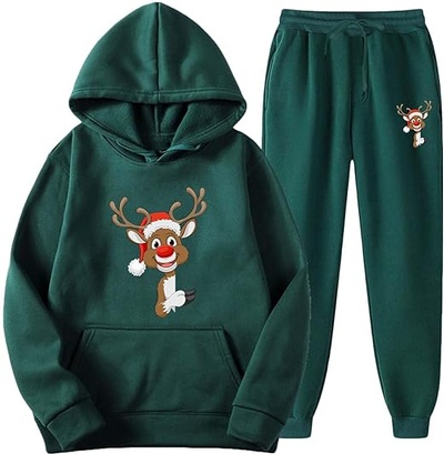 2 Piece Outfits for Men Christmas Hoodie Tracksuits Funny Xmas Printed Pullover Sweatshirts