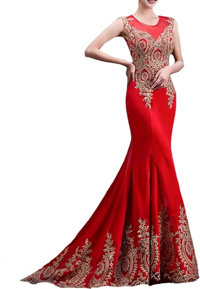 Kivary® Women's Gold Lace Sexy Mermaid Sheer Formal Corset Prom Evening Dresses
