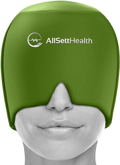 AllSett Health Form Fitting Migraine Relief Ice Head Wrap | Headache and Migraine Hat | Hot and Cold