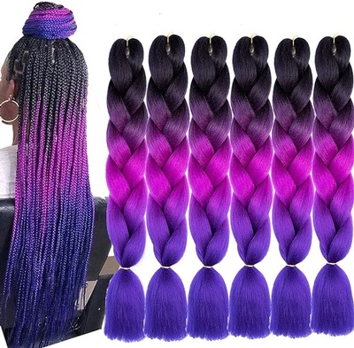 Ombre Braiding Hair 6Packs Kanekalon Jumbo Braiding Hair Extensions (Black-Purple-Blue)