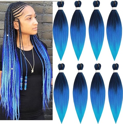 Pre-stretched Braiding Hair-8pcs/pack Ombre Black Blue Long 26Inch Hair Extensions Synthetic Kanekal