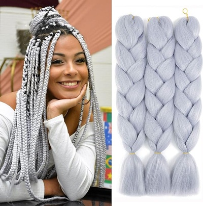 1 Tone Silver Grey Jumbo Braids 24 Inch Braiding Hair Kanekalon Synthetic Crochet Twist Braiding Hai