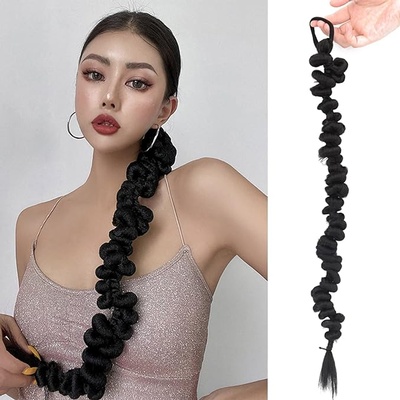 NICENEEDED 30inch Long Braided Ponytail Extension with Hair Tie, Heat-Resistant Straight Wrap Around