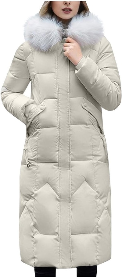 Yihaojia Long Winter Coats for Women with Fur Hood, Heavyweight Full Length Maxi Puffer Long Coat Qu