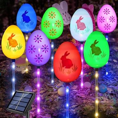 Upgraded 8-Pack Solar Easter Egg Stake Lights for Easter Decorations, Outdoor Waterproof Solar Easte