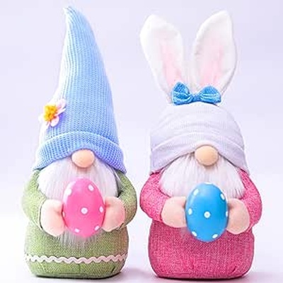 2Pcs Easter Gnomes Decors, Cute Bunny Eggs Sunflowers Easter Gnomes Plush Decorations Spring Gifts