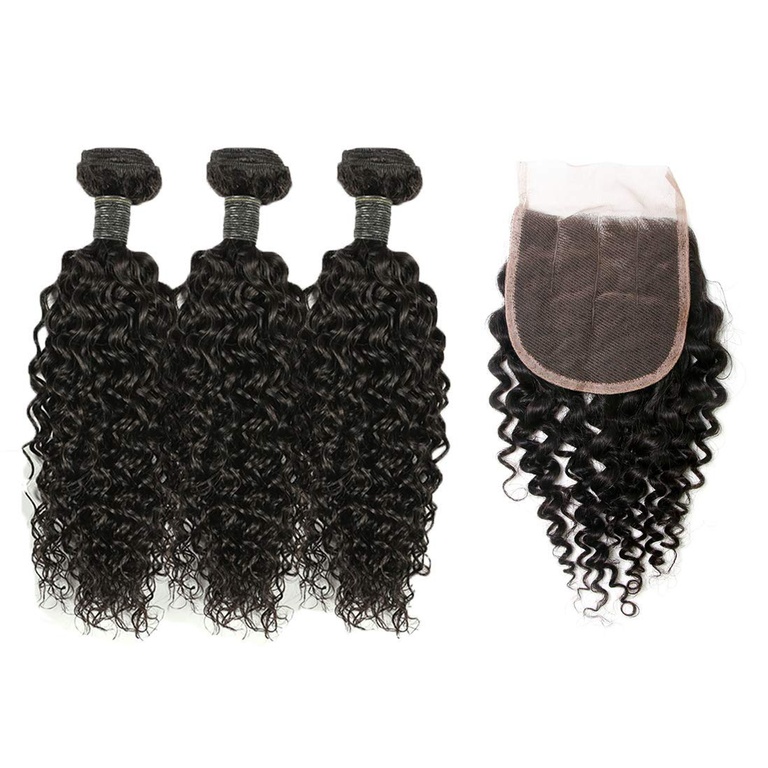 Amberhair Water Wave Human Hair 3 Bundles With Closure Brazilian Virgin Hair at Online Retail Store Canada