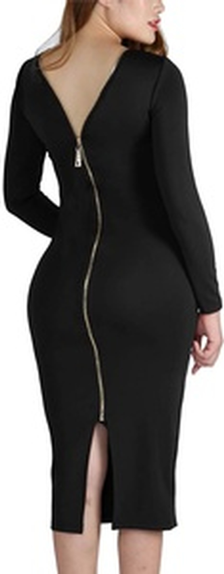 YMING Women's Long Sleeve Bodycon Club Zipper Back Plus Size Sexy Long Dress at Sopro Market - Online Fashion Store Canada