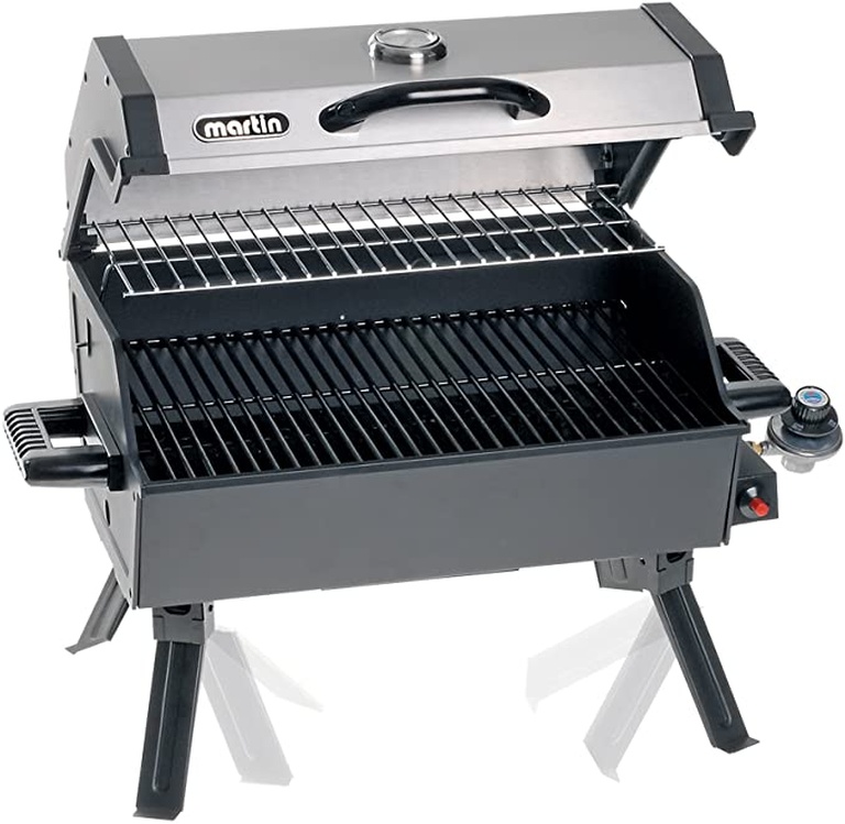 Portable Propane Bbq Gas Grill 14,000 Btu Porcelain Grid with Support Legs and Grease Pan by MARTIN