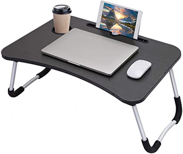 Laptop Bed Table Breakfast Tray with Fold-able Legs Portable Lap Standing Desk Notebook Stand Reading Holder for Couch Sofa Floor Kids, Black