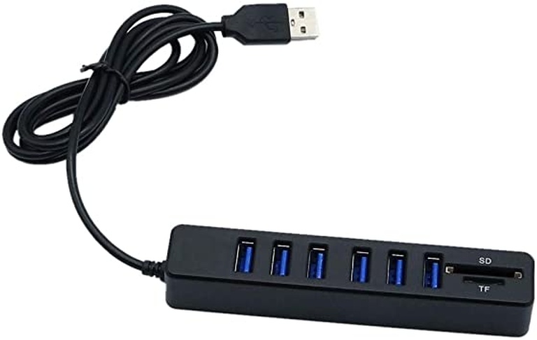 Cotchear Multi USB Hub USB 2.0 Splitter High Speed 6 Ports Hab TF SD Card Reader All in One for PC Computer Accessories (Black)