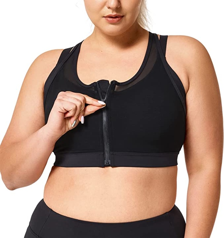 Yvette High Impact Women Sports Bra Front Closure Double Deck Mesh Running Bra for Plus Size for Plus Size