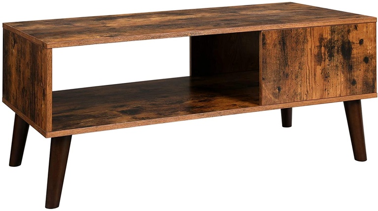 VASAGLE Retro Coffee Table,Cocktail Table,Mid-Century Modern Table with Storage Shelf,Brown ULCT09BX