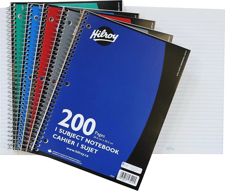 Hilroy Coil 1-subject Wide Ruled Notebook, 10.5 X 8 Inches, 3 Hole Punched, 200 Pages (100 Sheets), 1 Notebook, Color May Vary (13224)