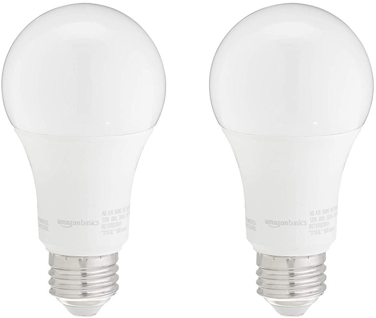 Amazon Basics 100W Equivalent, Daylight, Non-Dimmable, 10,000 Hour Lifetime, A19 LED Light Bulb | 2-Pack