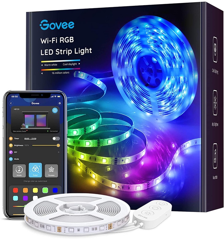 Govee Smart LED Light Strips, 16.4ft WiFi LED Strip Lights Work with Alexa and Google Assistant, Bright 5050 LEDs, 16 Million Colors with App Control and Music Sync for Home, Kitchen, TV, Party