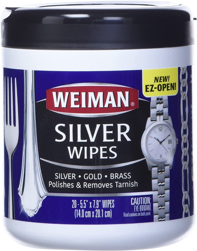Weiman Silver Jewelry Wipes - Cleaner and Polisher for Jewelry Sterling Silver Plate and Fine Antique Silver - 20 count