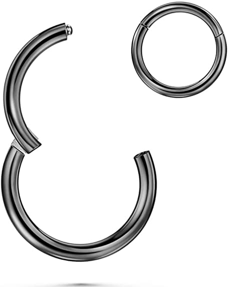 20G-18G-16G-14G-12G-10G 5/6/7/8/9/10/11/12/13/14/16mm 316l Surgical Steel Hinged Clicker Segment Septum Lip Nose Hoop Ring Helix Daith Cartilage Tragus Ring Body Piercing Jewelry Earring for Women 1pc