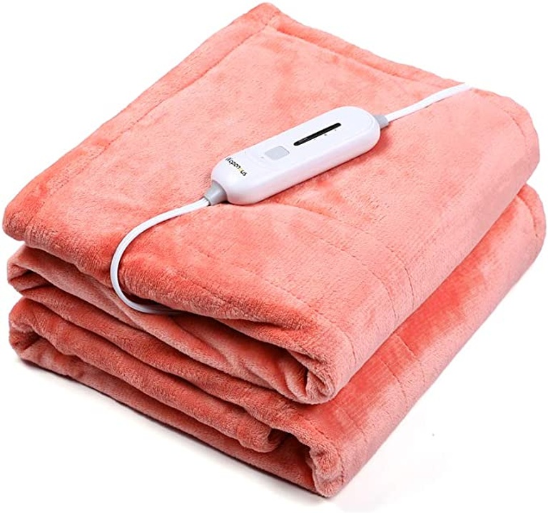 Wapaneus Foot Pocket Heated Blanket Electric Throw with 3 Heating Levels and Auto Shut Off, Flannel Fast-Heating Heated Throw 50" x 60", ETL Listed,Machine Washable, Pink