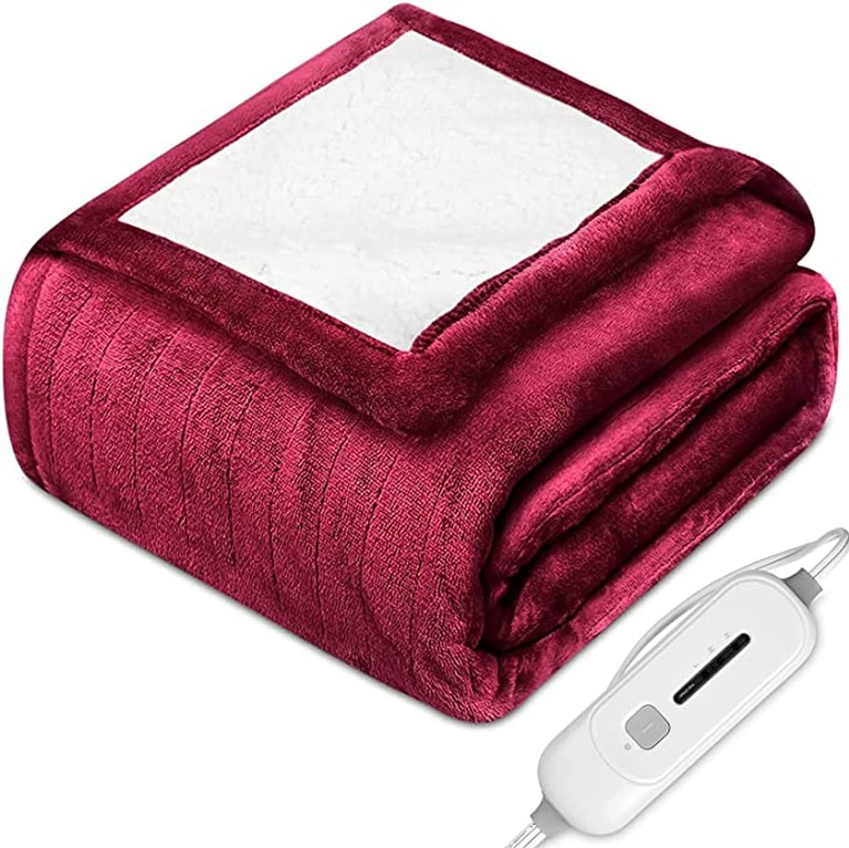Heated Blanket Electric Throw, 50" x 60" Soft Sherpa Blanket with 3 Heating Level and 4-Hour Auto Shut Off, Warm Cozy Fast Heating Overheating Protection Blanket, Machine Washable, ETL Certified, Red