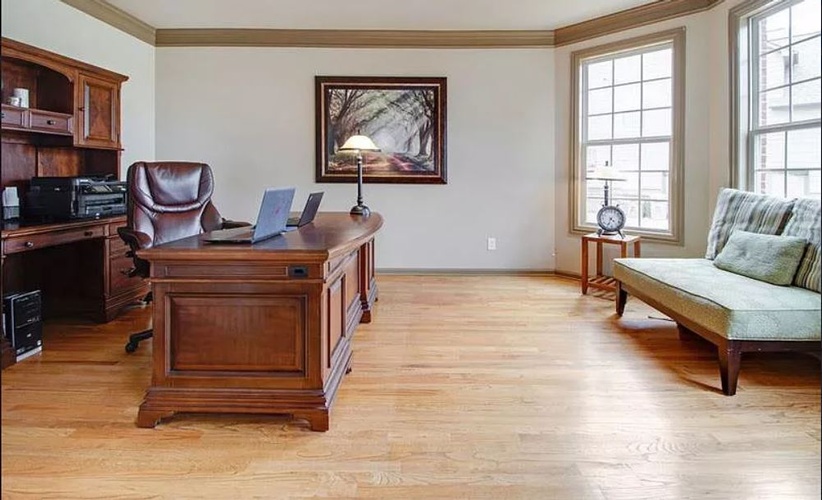Well Lit Office with Wooden Flooring and Furniture - Home Staging Hamilton by Sage Key Interiors Athens