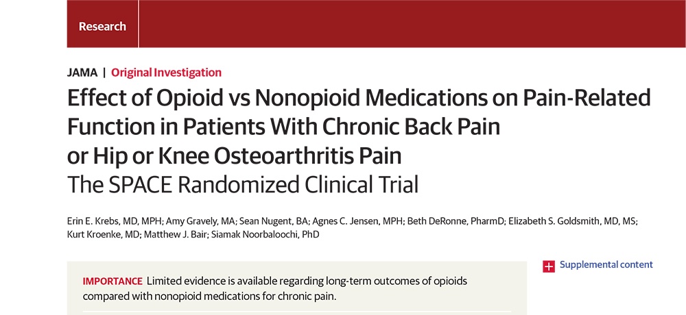Effect of Opioid vs Nonopioid Medications on Pain Related Function in Patients With Chronic Back Pain or Hip or Knee Osteoarthritis Pain.