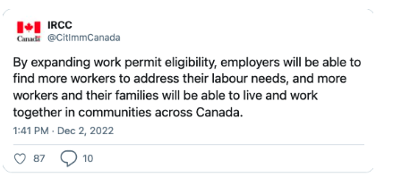 Canada is extending Work Permits to family