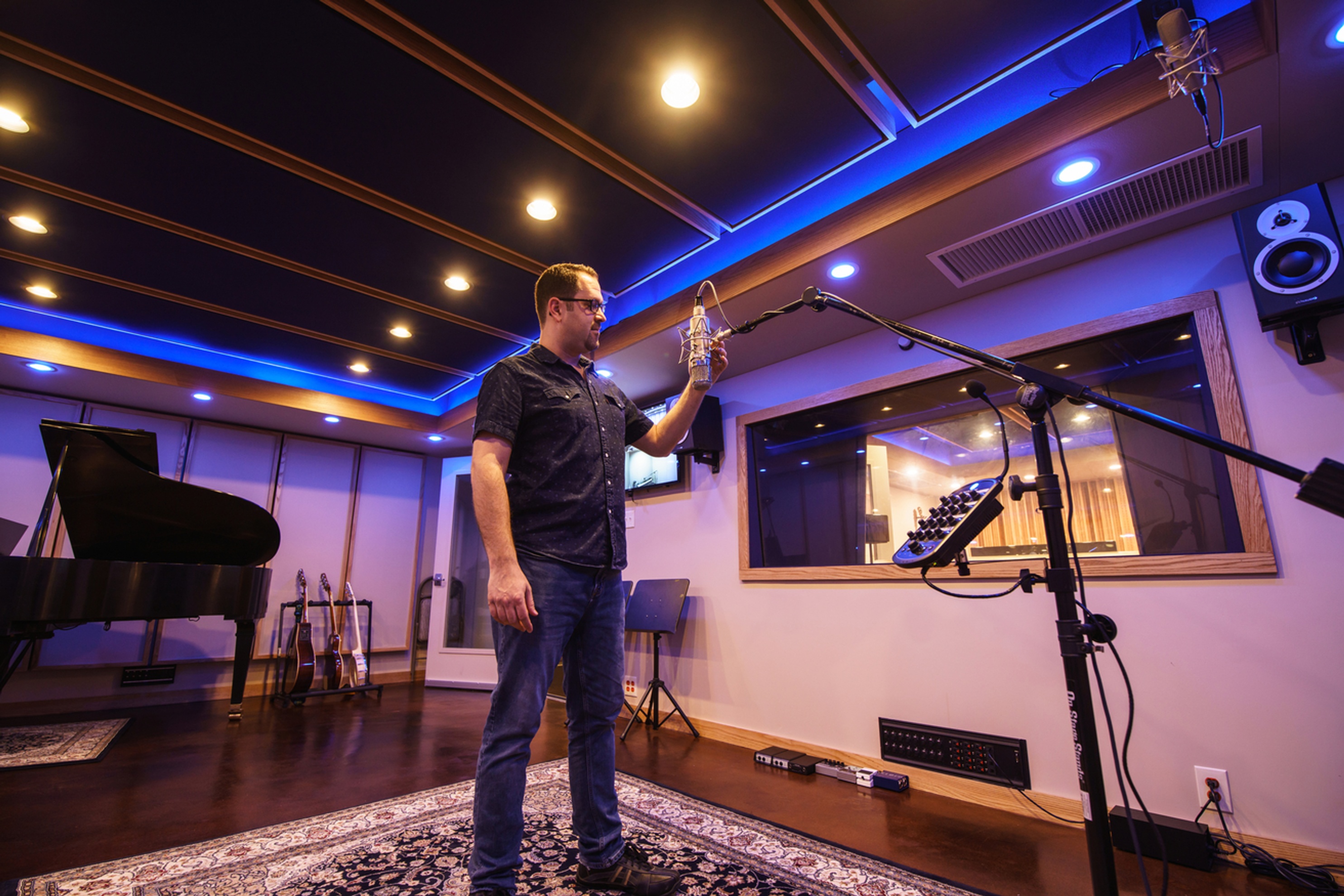 Dave Mallen Adjusting Mic in Tracking Ro - Music Production Company Annandale