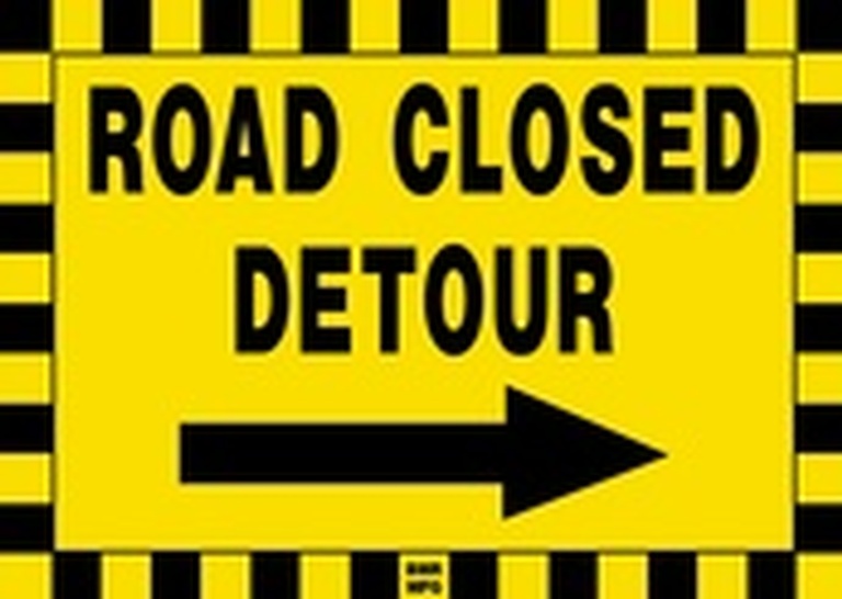 Road Closed Detour Sign Board with Right Arrow - Signage Solutions Trent Hills by B M R  Mfg  Inc