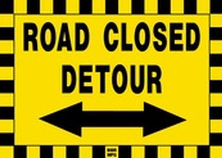 Road Closed Detour Sign Board with Arrow - Signage Solutions Campbellford by B M R  Mfg  Inc