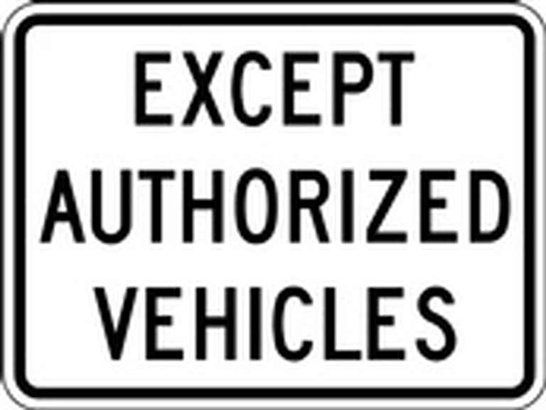 RB Series Except Authorized Vehicles Tab - Regulatory Signage Solutions Peterborough by B M R  Mfg Inc