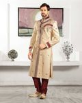 Ruffled Beige Color Wedding Look Royal Sherwani