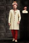 Glamour Mens Chinese Collar Cream Royal Sherwani