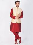 Maroon Kurta Pajama With Gold Jacket