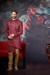 Asymmetrical Groom Wine Wedding Sherwani