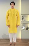 Yellow Mirror Work Kurta For Men