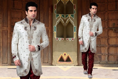 Eloquent White Color Indo Western Sherwani