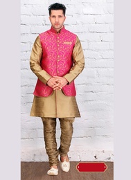 Attractive Look Brown Color Dupioni Raw Silk Indo Western Sherwani