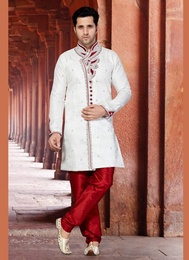 Ornet White Color Indo Western Sherwani