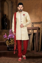 Trendy Traditionally Mens Cream Color Royal Sherwani