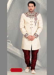 Unique Designer Collection Glamour Look Cream Royal Sherwani For Wedding