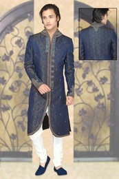 V Neck Designer Royal Blue Color Royal Sherwani