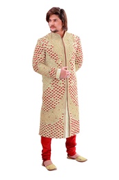 Complete Ethnic Look Enamouring Beige Color Royal Sherwani