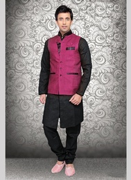 Trendy Stylish Fuchsia Color Linen Nehru Jacket