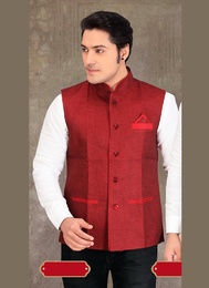 Designer Collection Red Color Imported Nehru Jacket