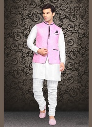 Pink Color Elegant Look Linen Nehru Jacket