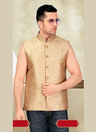 Mens Sensational Brown Color Silk Nehru Jacket