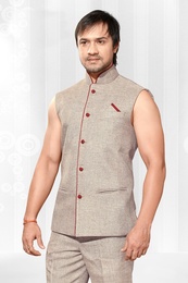 Glamorous Beige Color Linen Nehru Jacket