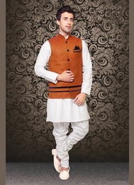 Marvelous Look Orange Color Linen Nehru Jacket