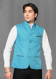 Complete Ethnic Look Blue Color Nehru Jacket